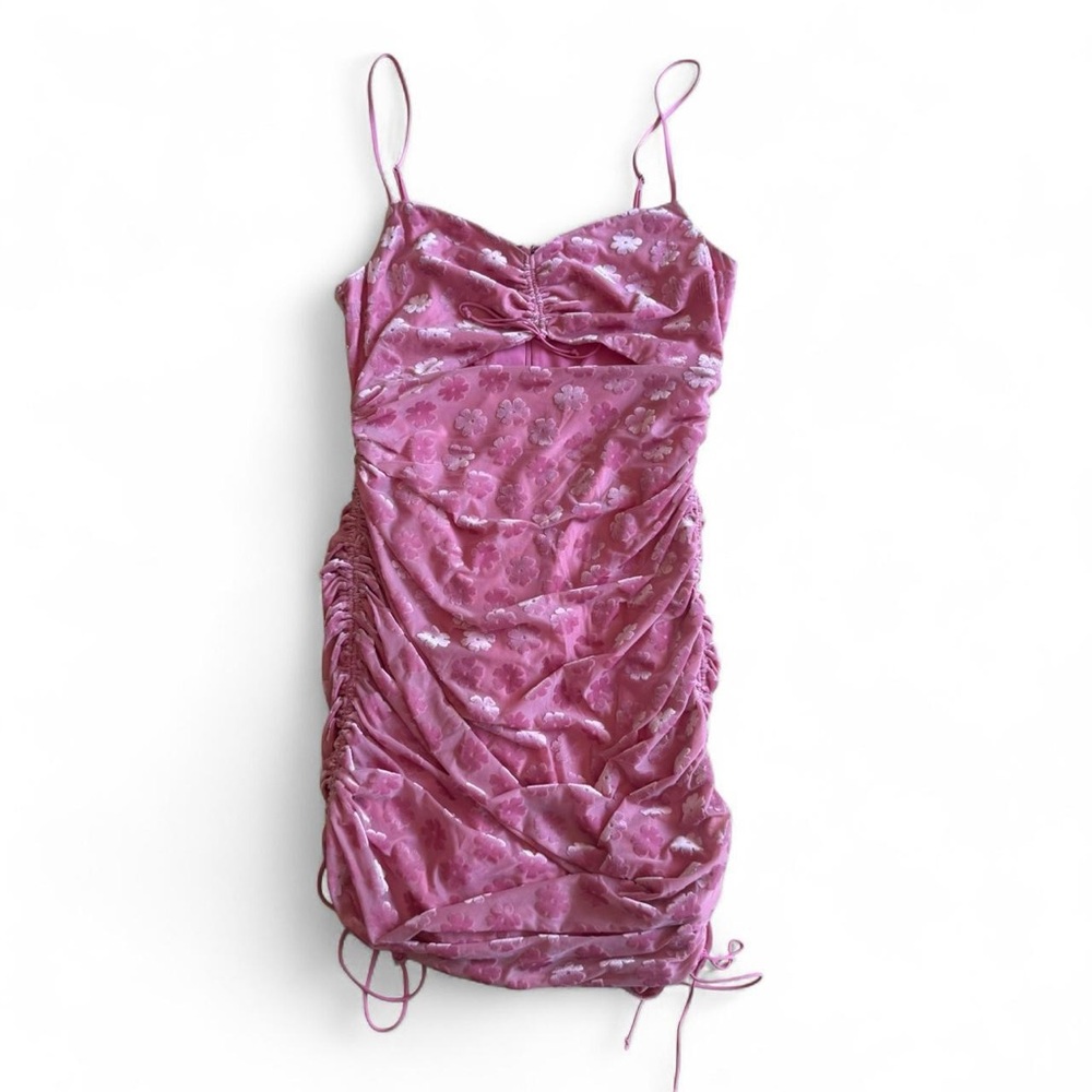 For Love & Lemons Womens Pink Spaghetti Strap Lust Velvet Mini Dress Size L